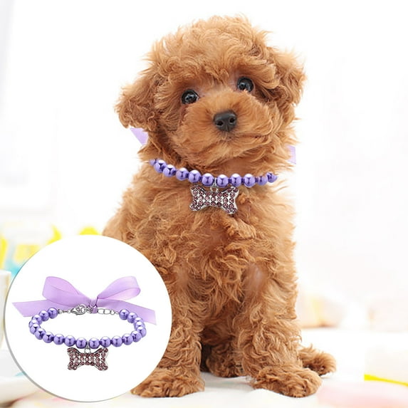 Pet Collars Pet Pearl Adjustable Pendant Jewelry for Small Like Cats and Dogs with Dog Bone Design