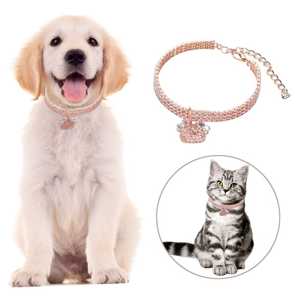 Pet Collars Product Title Three Rhinestone Dog Necklace with Footprint Design Adjustable Sizes for Boy and Girl Dogs Suitable for Small Medium and Large