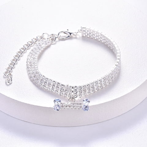 Pet Collars Rhinestone Bone Necklace for Dogs - Adjustable Sizes for Small Medium and Large Dogs for Boys and Girls