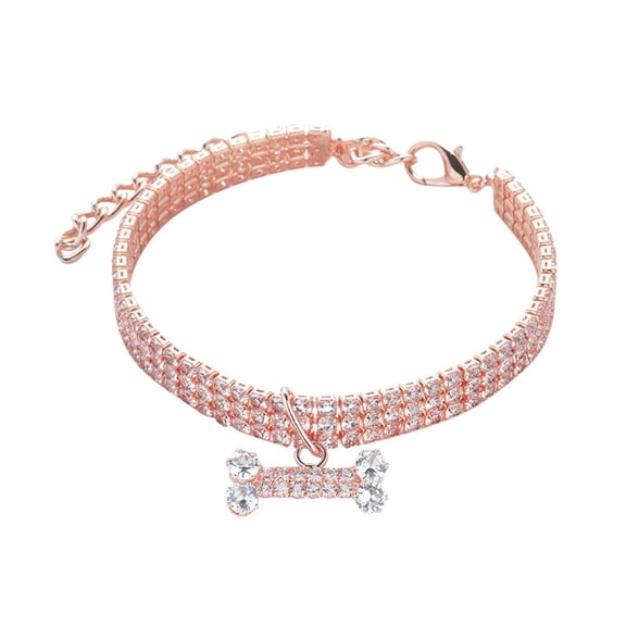 Pet Collars - Sparkling Three- Rhinestone Bone Necklace for Dogs with Adjustable Fit Boys and Girls Recommended Sizes Small Medium Large, S, Rose Gold