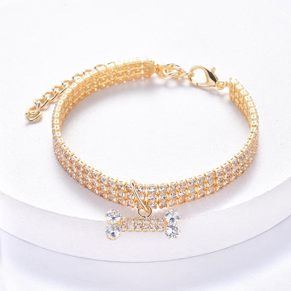 Pet Collars Three Rhinestone Bone Necklace for Dogs Adjustable Sizes Small Medium Large Boy and Girl Dogs Pet Collar,M,Gold