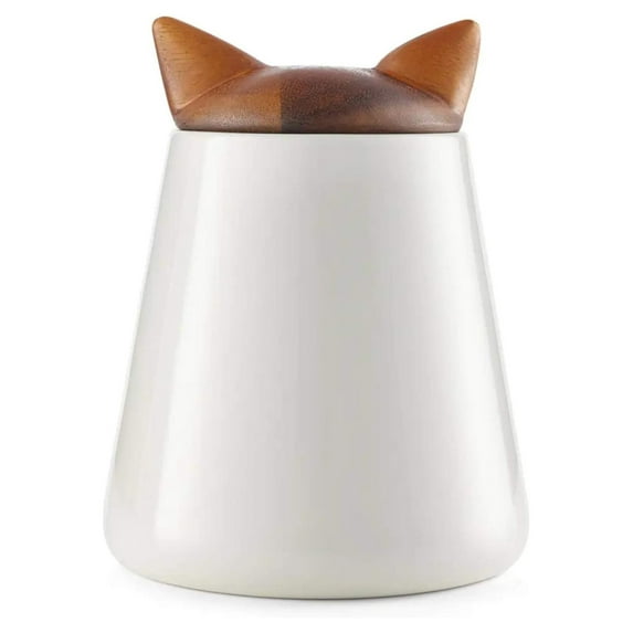 Pet Collection Kitty Ears Motif Cat Treat Jar | 5.5 x 7" Inches Made of Bone China with Wood Lid | Decorative Pet Treat Canister for Cat Lovers, Dishwasher Safe