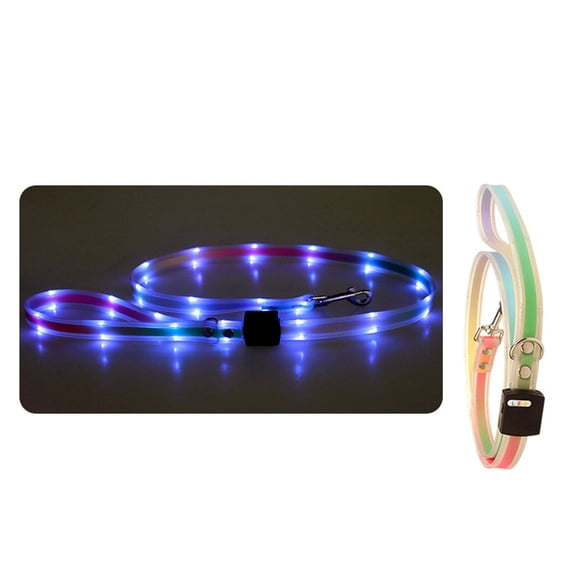 Pet Colorful Traction Set LED Luminous Collar Traction Rope Border Dog Outdoor Traction Collar Four Colors Optional for Indoor and Outdoor Use