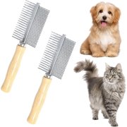 Pet Comb Dog Grooming Comb Stainless Steel Dog Comb Double-sided Flea Comb With Wooden Handle For Medium And Large Pets(2pcs)