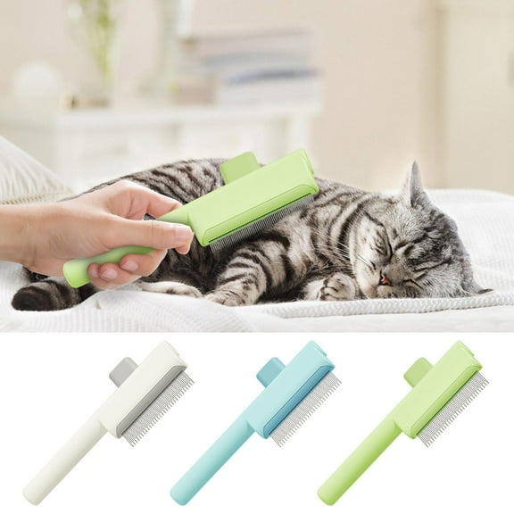 Pet Comb, Self Cleaning Detangling Brush, Dense Tooth Design, One Button Hair Removal, for Cats Dogs Grooming, Home Use, Play Time, FAJHHA | Blue