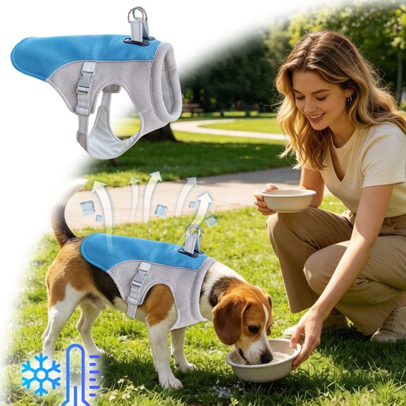 Pet Cooling Evaporative Vest, Water Activated Breathable Summer Sun Protection Jacket Adjustable for Small to Large Dogs,Blue,S
