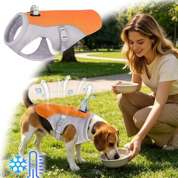 Pet Cooling Evaporative Vest, Water Activated Breathable Summer Sun Protection Jacket Adjustable for Small to Large Dogs,Orange,S