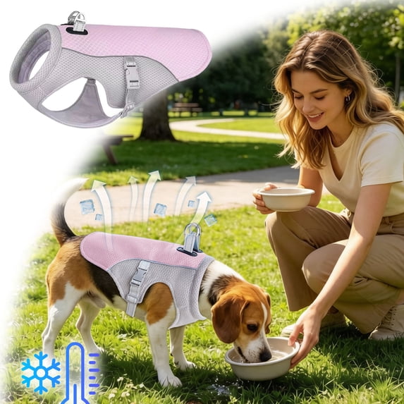 Pet Cooling Evaporative Vest, Water Activated Breathable Summer Sun Protection Jacket Adjustable for Small to Large Dogs,Pink,M