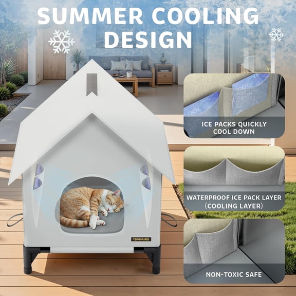 Pet Cooling House with 20 Ice Packs - Waterproof & Insulated for Small/Medium Cats, Dog Bed