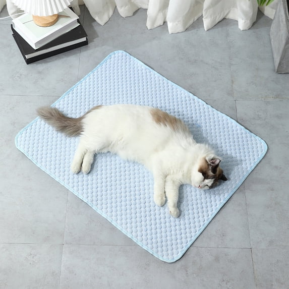 Pet Cooling Mat 17.7"x13.8" Summer Ice Pad Breathable Heat Dissipation Pad for Dogs Cats Hot Weather Relief(Blue/L)