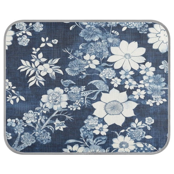 Pet Cooling Mat Breathable Ice Silk Dog Cooling Pad Foldable Summer Sleeping Mat White Vintage Flower in Indigo Blue for Dogs & Cats,38.6×23.6in