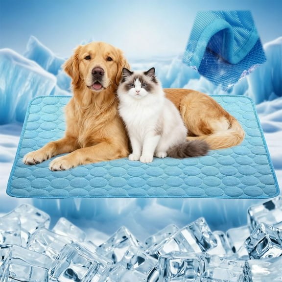 Pet Cooling Mat for Dogs Cats Cooling Mat Large Cooling Pad Summer Pet Bed Breathable Pet Self Cooling Blanket Dog Crate Sleep Mat for Indoor or Outdoor, Blue, L