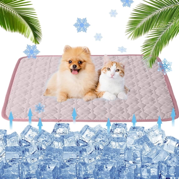 Pet Cooling Mat for Dogs and Cats, Self Cooling Pad for Summer, Ice Silk Non Slip Mat for Kennel Sofa and Floor, Portable Washable Pet Cooler Blanket, Indoor Outdoor Use (Pink)