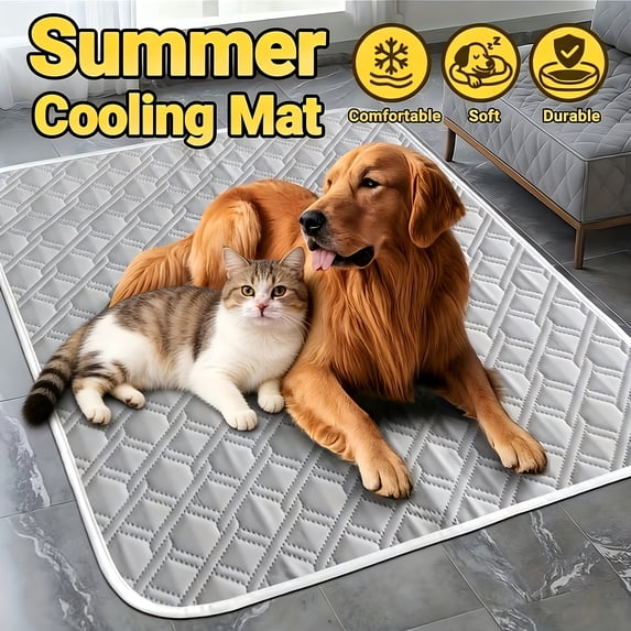 Pet Cooling Mat for Dogs and Cats, Semi-Gloss Polyester Diamond Quilted Cooling Mat for Dogs for Summer Heat Relief, Breathable Sleeping Mat Dog Bed (Gray)