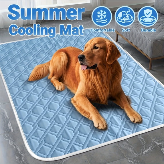 Pet Cooling Mat for Dogs and Cats, Semi-Gloss Polyester Diamond Quilted Cooling Mat for Dogs for Summer Heat Relief, Breathable Sleeping Mat Dog Bed (Sky Blue)