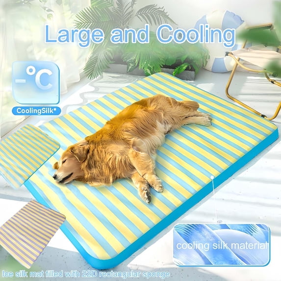 Pet Cooling Mat, Pet Cooling Mat for Cats, Cooling Mat for Dogs, Dog Cooling Pad, Striped Breathable Summer Sleeping Pad, Non-Slip Base, Water Resistant Surface for Indoor and