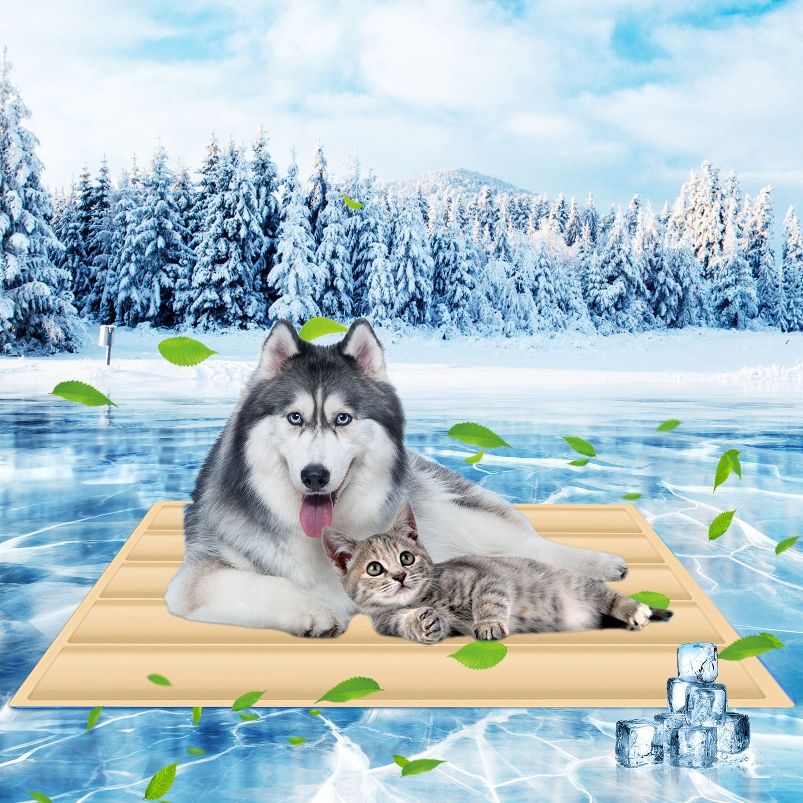 Pet Cooling Pad, 15.74x19.68in Gel-Filled Ice Mat for Dogs & Cats, Self-Cooling Cushion with Waterproof Cover, Portable Summer Bed for Heat Relief