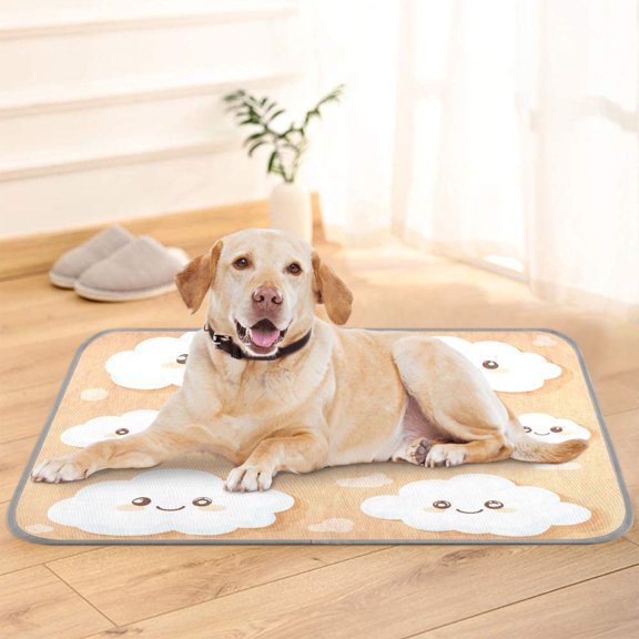 Pet Cooling Pad Foldable Self Cooling Mat Breathable Pet Cushion Sleep Pad for Dogs and Cats Cute White Clouds S