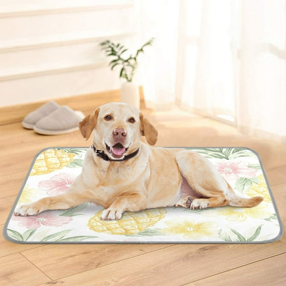 Pet Cooling Pad Foldable Self Cooling Mat Breathable Pet Cushion Sleep Pad for Dogs and Cats Floral Pineapple Pattern M