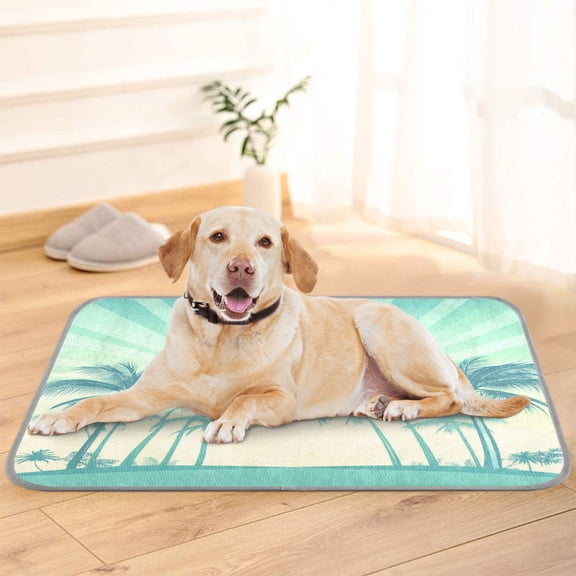Pet Cooling Pad Foldable Self Cooling Mat Breathable Pet Cushion Sleep Pad for Dogs and Cats Green Palm Trees S