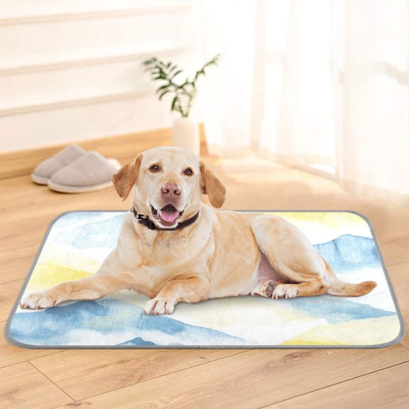 Pet Cooling Pad Foldable Self Cooling Mat Breathable Pet Cushion Sleep Pad for Dogs and Cats Light Blue and Yellow Mountain S