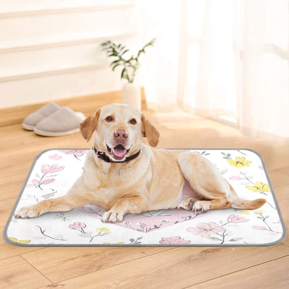 Pet Cooling Pad Foldable Self Cooling Mat Breathable Pet Cushion Sleep Pad for Dogs and Cats Pink Heart with White Rabbits M