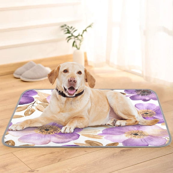 Pet Cooling Pad Foldable Self Cooling Mat Breathable Pet Cushion Sleep Pad for Dogs and Cats Purple and Gold Watercolor Floral S