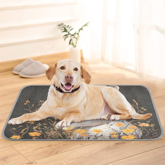 Pet Cooling Pad Foldable Self Cooling Mat Breathable Pet Cushion Sleep Pad for Dogs and Cats Rabbit with Yellow Flowers S
