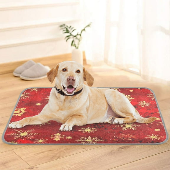 Pet Cooling Pad Foldable Self Cooling Mat Breathable Pet Cushion Sleep Pad for Dogs and Cats Red and Gold Snowflakes S