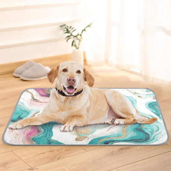 Pet Cooling Pad Foldable Self Cooling Mat Breathable Pet Cushion Sleep Pad for Dogs and Cats Teal Swirling Marble Pattern M
