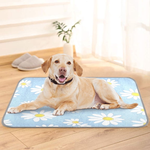 Pet Cooling Pad Foldable Self Cooling Mat Breathable Pet Cushion Sleep Pad for Dogs and Cats White Daisies Pattern S