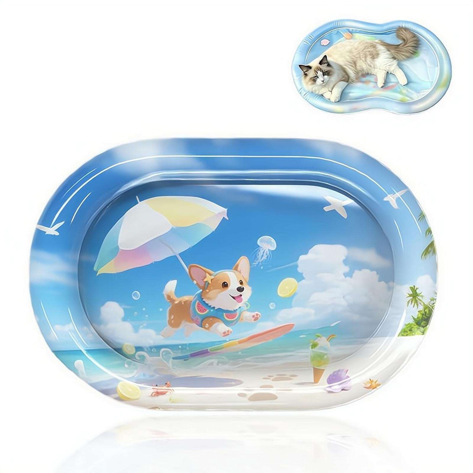 Pet Cooling Water Bed – 41″×29″ PVC Floating Mat for Dogs, Summer Outdoor Pool Lake Accessory, Includes Pump