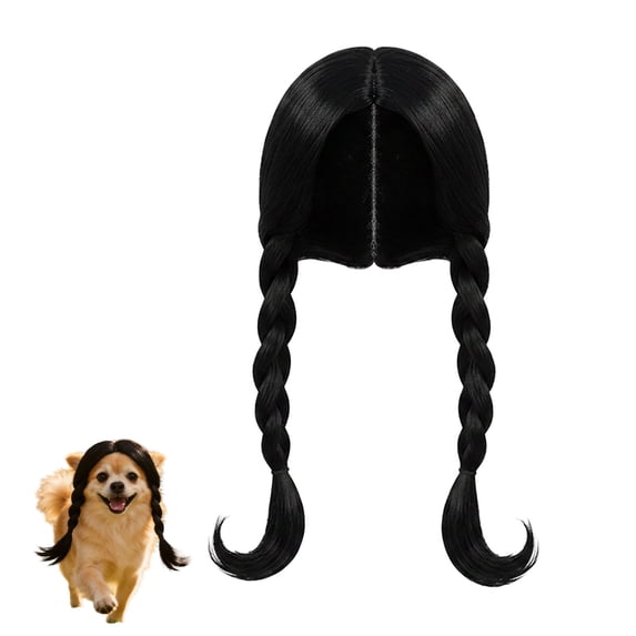 Pet Costume Wig Funny Headwear Adjustable Elastic Pet Accessory For Dog Cat Holiday Party Photo Props(Black-One Size)