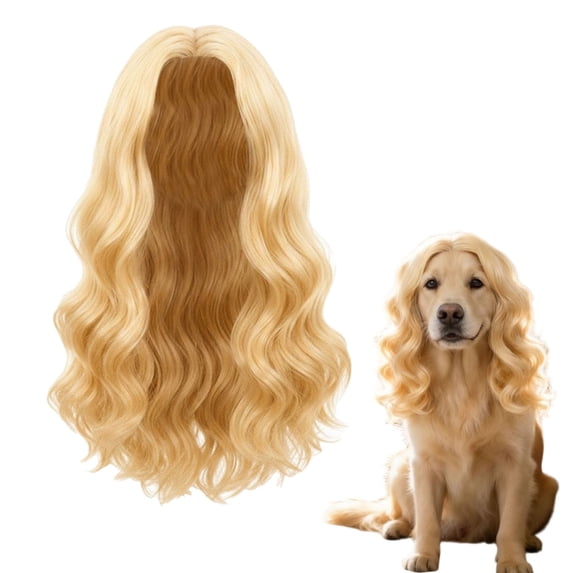 Pet Costume Wig Funny Headwear Adjustable Elastic Pet Accessory For Dog Cat Holiday Party Photo Props(Gold-One Size)