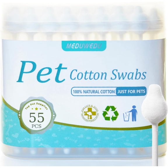 Pet Cotton Swabs, 55 CountGourd-Shaped TipsSoft Cotton & Paper StickDog & Cat Ear Cleaner SwabsSafe Grooming Tool for Pets