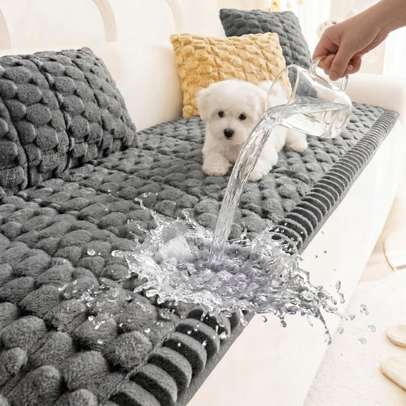 Pet Couch Cover for Sofa, 27.6 x 70.9 Inch Non-Slip Plush Sofa Slipcover, Washable Pet-Friendly Boho Dog Couch Cushion Protector, Thick Furniture Cover for Indoor Use, Dark Grey