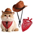 thumbnail image 1 of Pet Cowboy Costume, Halloween Costumes for Dogs Cats with Hat and Bandana, Western Themed Pet Outfit for Holiday Party Cosplay and Photo Shoots (Red), 1 of 7