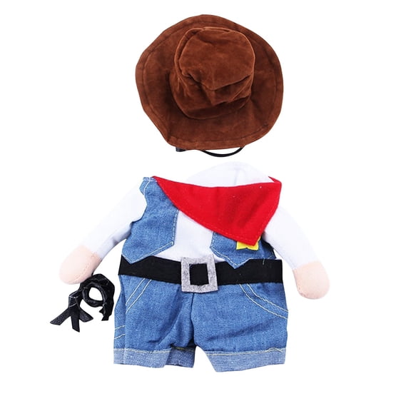 Pet Cowboy Denim Set With Cowboy Hat Red Cape Denim Overalls And Decorative Whip,For Small Dogs Cats Kittens Durable Denim Material Comfortable Fit,Ideal For