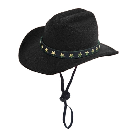 Pet Cowboy Hat, Adjustable Western Hat For Cats And Small Dogs, Pet Costume Hat With Chin Strap,Black - 13.5Cm