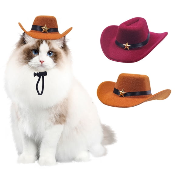 Pet Cowboy Hat, Felt Western Style Hat for Cats & Small Dogs Like French Bulldogs, Adjustable for Costume Photos, Halloween & Parties One Sizeb