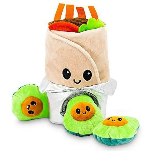 Pet Craft Hide 'n Seek Plush Dog Toy Crinkle Squeaky Interactive Toy for Small Medium Dogs, Burrito
