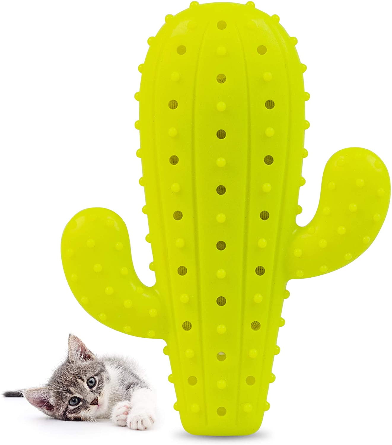 Pet Craft Supply Cactus Interactive Cat Toy Chew Toy Teeth Cleaning Bite Resistant 100 Natural Rubber with Bonus Catnip and Silvervine Bags for Kittens and Adult Cat Walmart