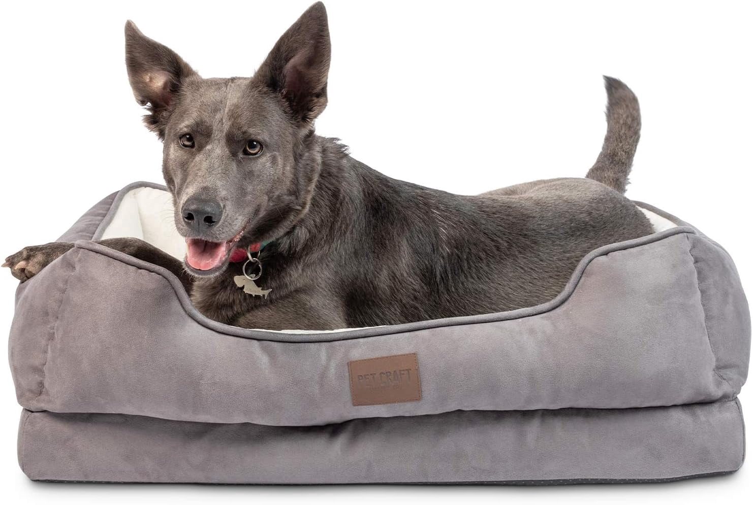 Pet Craft Supply Premium Orthopedic Lounger Dog Bed Sofa Style Couch Removable Washable Cover Joint Arthritis Relief Bolster Headrest Pet Bed for Small Dogs Medium Large Breed Dogs, Cream