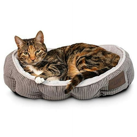 Pet Craft Supply Sleeper Self Warming Calming Cat Bed with Ultra Soft Luxury Plush & Refillable Catnip Pouch, Grey