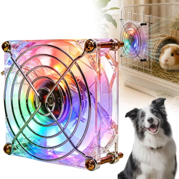 Pet Crate Fan, Dog Crate Fan for Cooling, Quiet Mini Portable USB Cooling Fan for Puppy Guinea Pig Hamster Rabbit Cage, Acrylic Small Pet Cage Fan(Color A-With light)Q