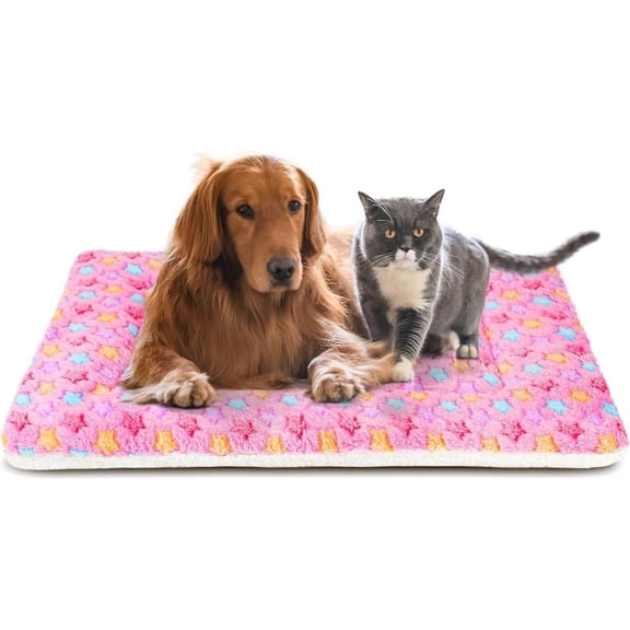 Pet Crate Pad Soft Reversible Fleece Liner with Star Print, Washable Dog and Cat Bed, 41 x 29 Inch, Pink