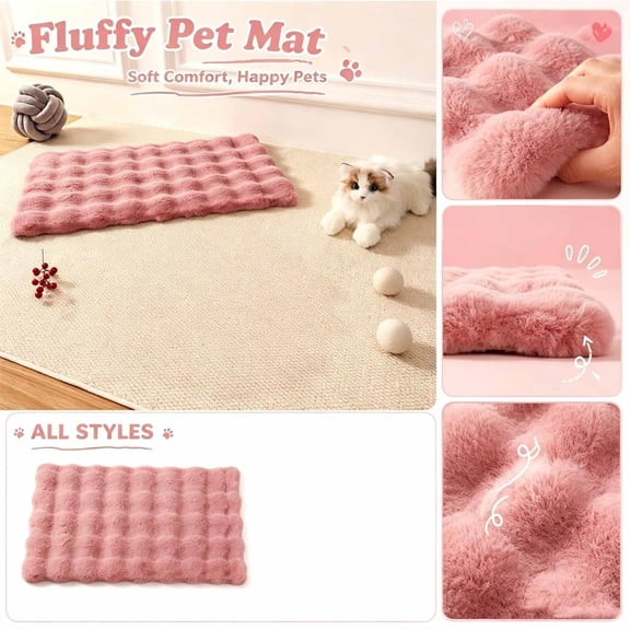 Pet Crate Pads, Dog Crate Mat Washable, Small Dog Blankets Washable, Bubble Blanket Fluffy, 16X14 Inch Soft Plush Pink Bubble Textured Mat for Small Dogs, Cats, and Other Small