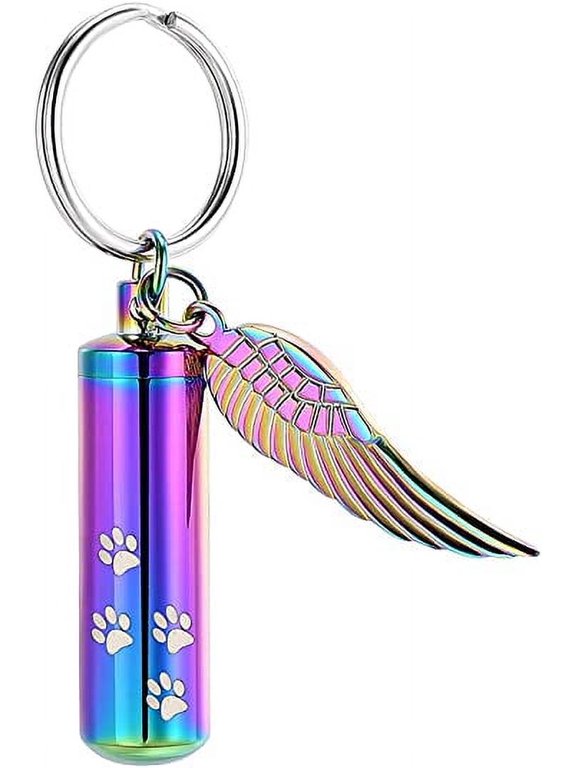 Urn Keychain for Pet Ashes Paw Print /Cylinder Cremation Jewelry for Human Ashes Dog Cat Cremation Keepsake Memorial Urn Keychain