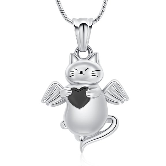 Pet Cremation Jewelry Angel Cat Urn Necklace for Ashes Heart Ashes Pendant Stainless Steel Keepsake Memorial Pet Ashes Jewelry for Women Men