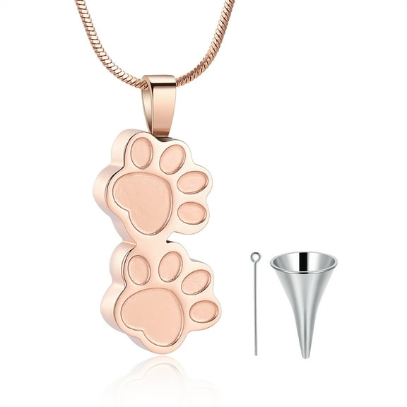 Pet Cremation Jewelry for Ashes Urn Necklace with Paw Print Heart, Pet Dog Ashes Necklace Stainless Steel Pendant with Funnel Kit for Pet Dog Cat Ashes